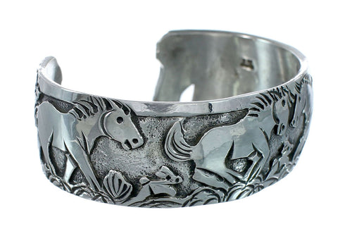 Native American Navajo Sterling Silver Horse Cuff Bracelet JX130600